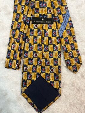Ermenegildo Zegna Yellow Geometric and Floral Silk Tie